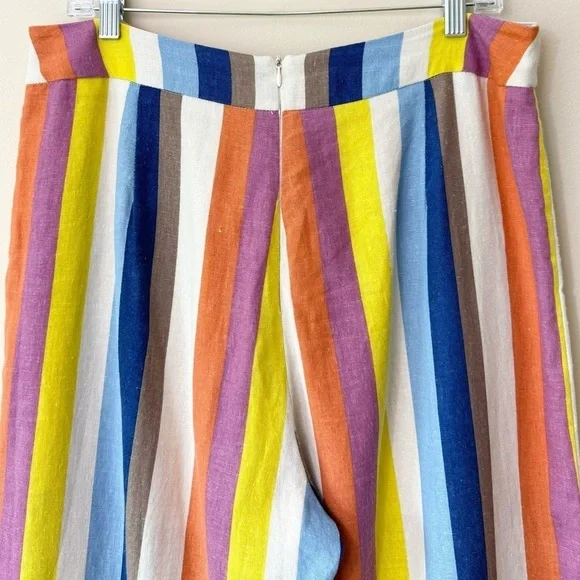 Gilli Colorful Striped Linen Tie High Waist Wide Leg Culotte Pants Size L - Picture 8 of 15